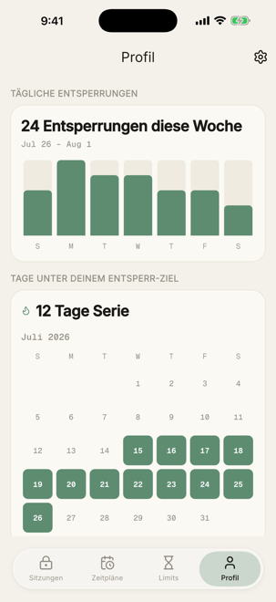 Deine Fokus-Statistik im Zeitverlauf