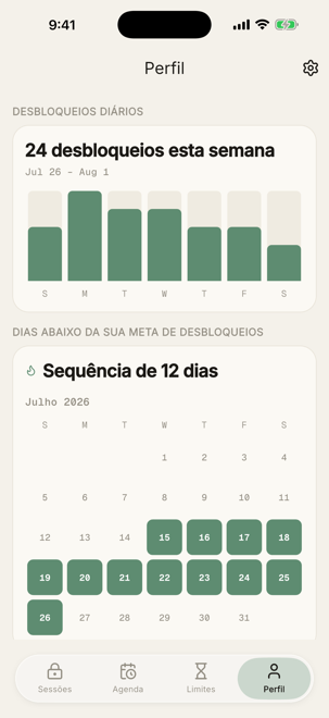 Suas estatísticas de foco ao longo do tempo